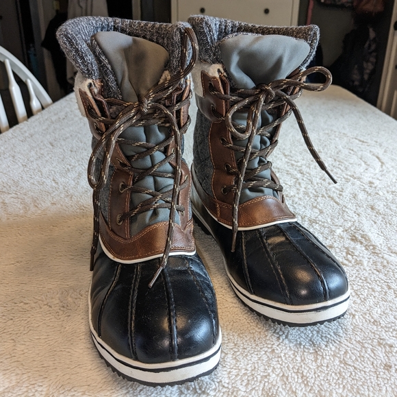 DREAM PAIRS Mid Calf Waterproof Winter Snow ❄️ Boots size 9 black grey brown - Picture 3 of 9